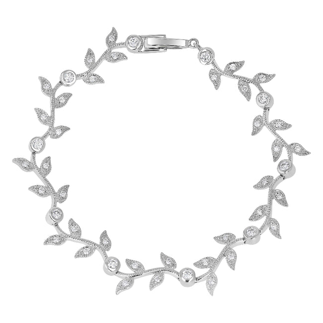 Vintage Inspired Diamond Leaf Vine Bracelet - Sterling Silver | VS Clarity Lab Diamonds