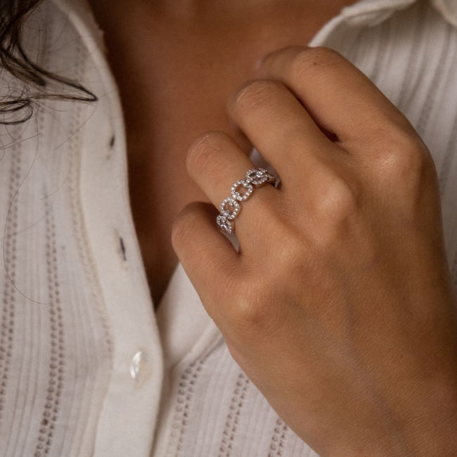 1.90 Carat Diamond Link Ring - Sterling Silver | VS Clarity Lab Diamonds