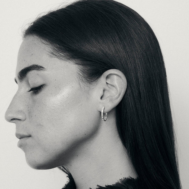 Dainty unique diamonds Stylish fashionable jewelry Hoop baguette  sterling silver VS quality diamonds