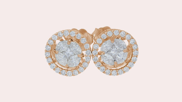 The Lab Grown Rumba Dancing Diamond Stud Earrings VS quality stone 18K gold black rose white VS Clarity 14K 18K Gold
