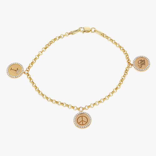 Personalized Diamond Medallion Bracelet - 18K Gold | VS Clarity