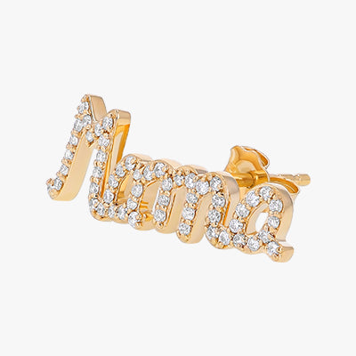 Mama Stud Earring Unique Yellow Gold Statement Diamond Sparkle