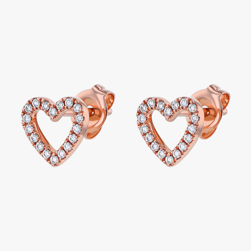 Diamond Open Heart Earring Stud Love Gift Valentine Dainty Elegant Rose Gold VS quality diamond 14K 18K gold