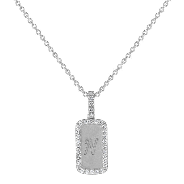 Personalized Diamond Dog Tag Necklace Pendant Medallion Sparkle Symbol Letter Layering Statement Classic White Gold VS quality diamond 14K 18K gold