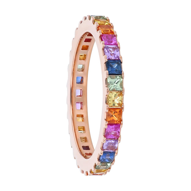 Princess Cut Multi Sapphire Eternity Band Diamonds Sparkle Stackable  White Rose 14K 18K Gold