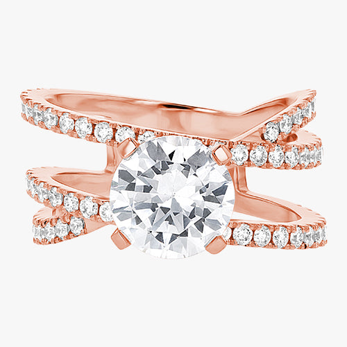 Criss Cross engagement ring VS quality diamond Round 14K 18K gold rose white yellow platinum