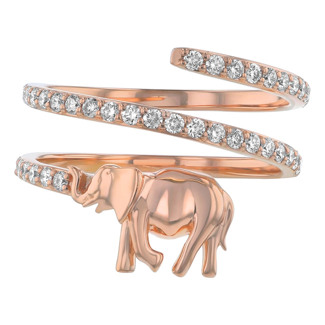 Elephant Diamond Spiral Ring - 18K Gold | VS Clarity
