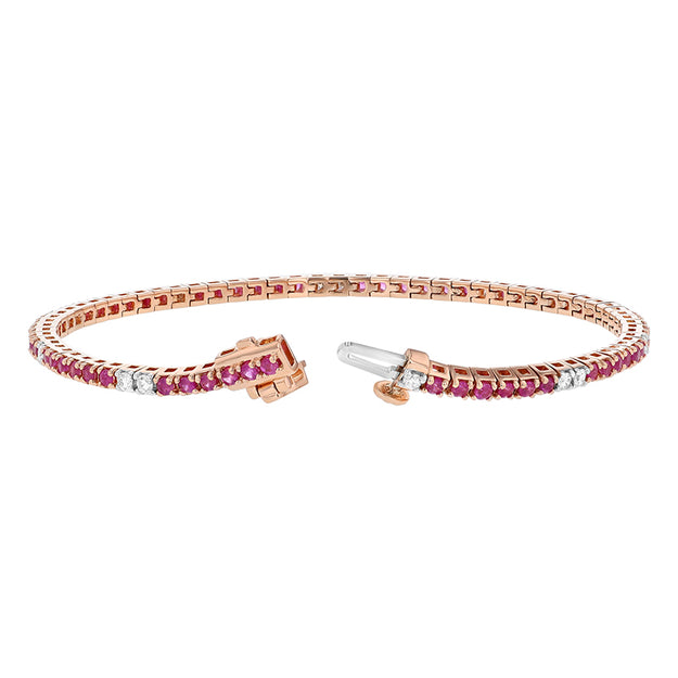 Pink Sapphire and White Diamond Tennis Bracelet - 18K Gold | VS Clarity