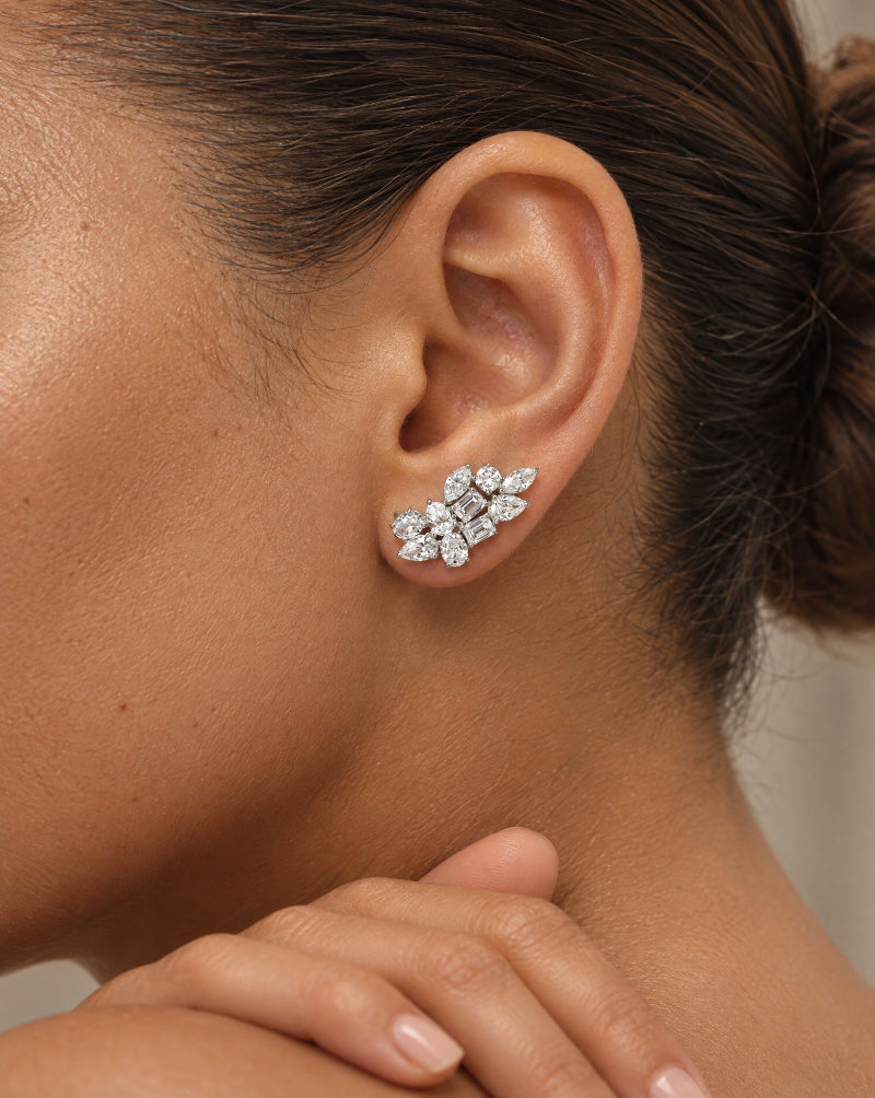 Sterling silver cluster drop earring