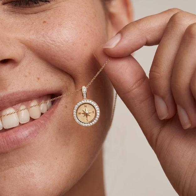 Compass pendant worn on skin