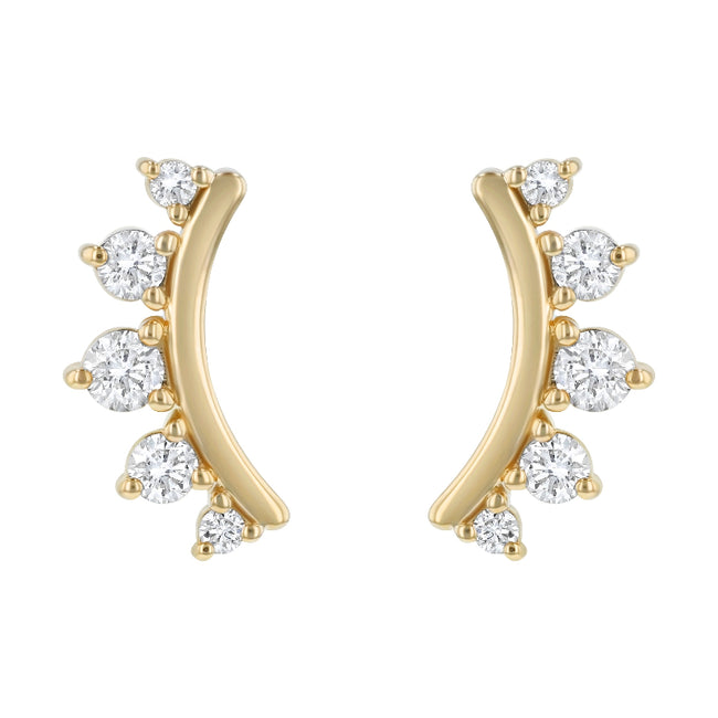 Gold Curved Helix Climber Earrings - Lab Grown Diamonds | VS Clarity
