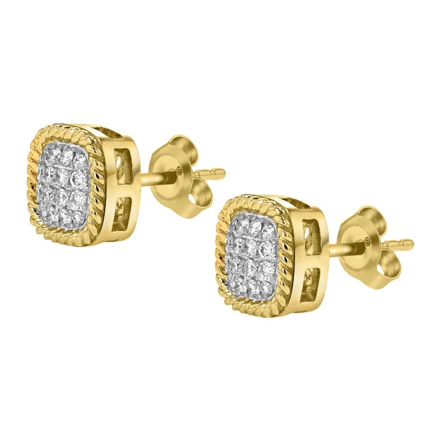 VS Clarity Diamonds Dainty unique diamonds and gold earring Stylish fashionable jewelry Rope framed stud Sparkling diamonds
