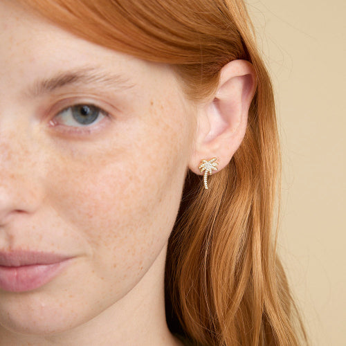 Noémie Palm Tree Diamond Earrings - 18K Gold | VS Clarity