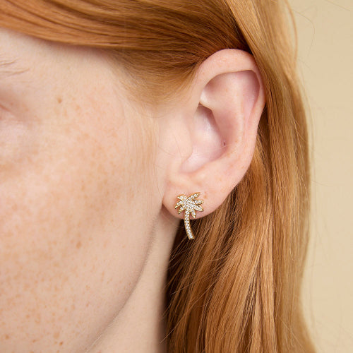 Noémie Palm Tree Diamond Earrings Stud Nature Unique Statement Fashion Sparkle Dainty VS Clarity 14K 18K