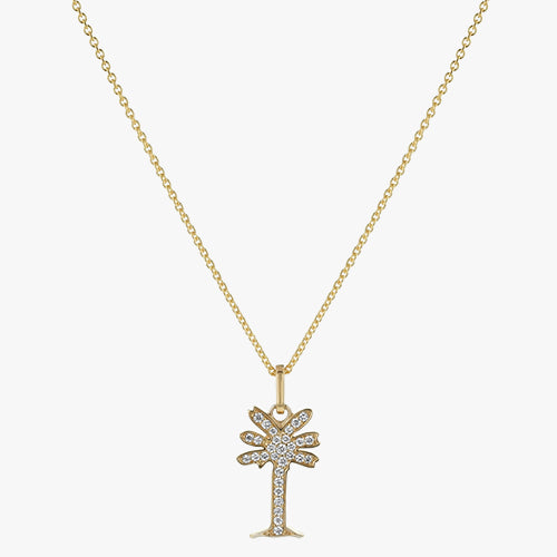 Noémie Palm Tree Diamond Necklace Yellow Gold Nature Unique Statement Fashion Sparkle Dainty VS Clarity 14K 18K Gold