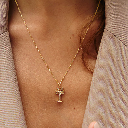 Noémie Palm Tree Diamond Necklace  Nature Unique Statement Fashion Sparkle Dainty VS Clarity sparkling diamonds 14K 18K Gold