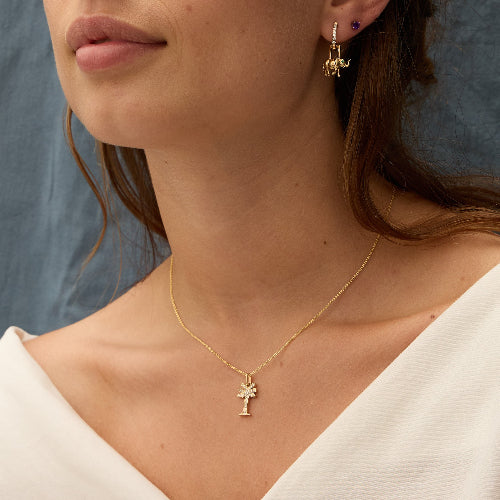 Noémie Palm Tree Diamond Necklace Nature Unique Statement Fashion Sparkle Dainty VS Clarity 14K 18K Gold