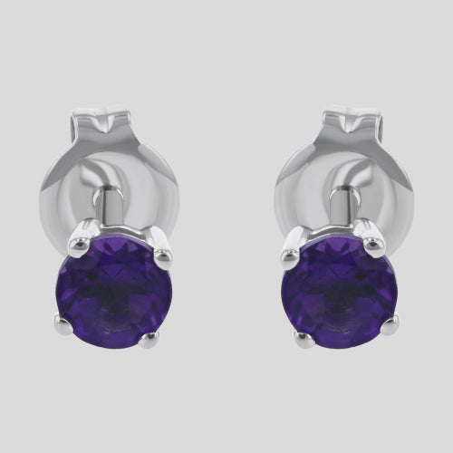 18K White Gold Amethyst Studs, Birthstone Stud, February Birthstone
