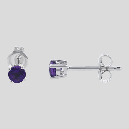 18K White Gold Amethyst Studs, Birthstone Stud, February Birthstone
