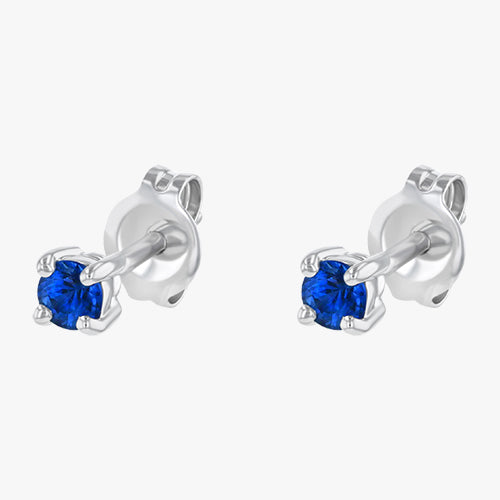 18K White Gold Blue Sapphire Studs Birthstone  