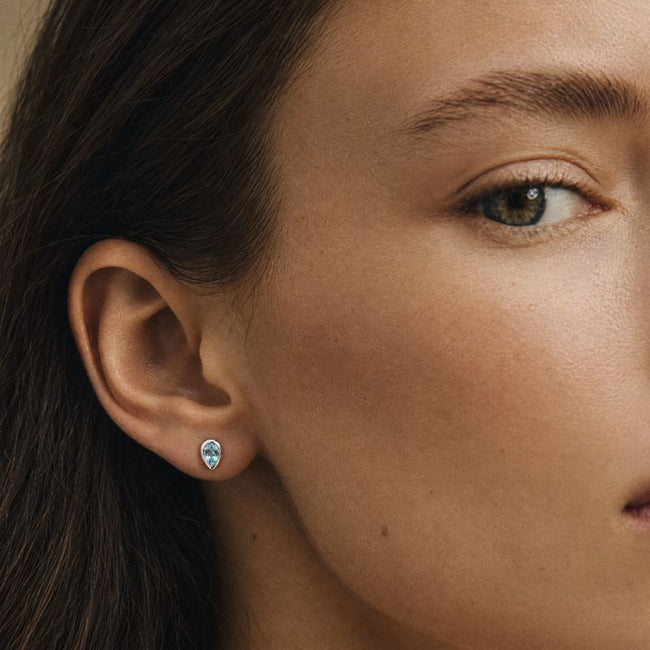 Bezel-Set Pear Birthstone Stud Earrings