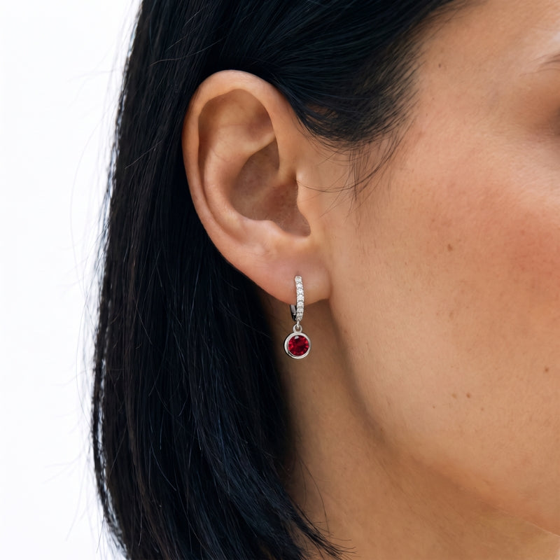 Bezel-set round gemstone and lab-grown diamond drop earrings