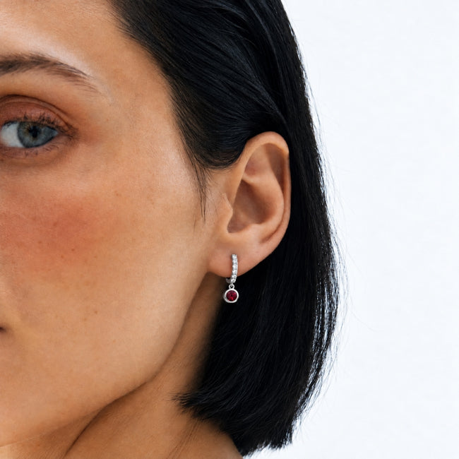 Bezel-Set Round Gemstone and Lab-Grown Diamond or Lab-Created White Sapphire Accent Earrings