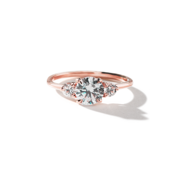 3-Stone Round Diamond Engagement Ring Wedding Cluster Dainty Rose Gold