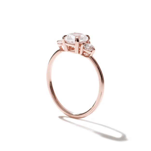3-Stone Round Diamond Engagement Ring Wedding Cluster Dainty Rose Gold
