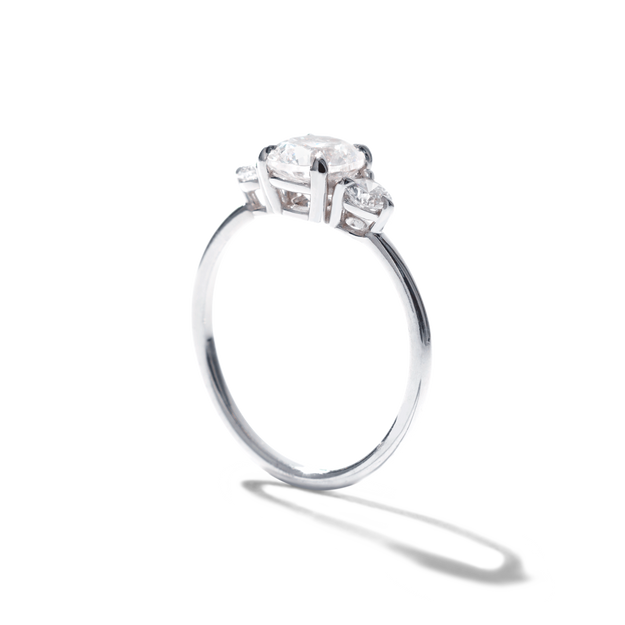 3-Stone Round Diamond Engagement Ring Wedding Cluster Dainty White Gold