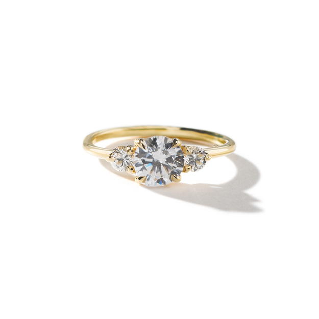 3-Stone Round Diamond Engagement Ring Wedding Cluster Dainty Yellow Gold