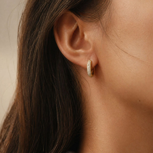 3 Row Pavé Earrings - 14K Gold | VS Clarity Lab Grown Diamonds