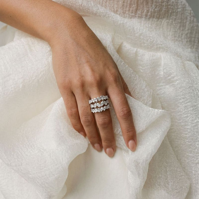 Triple Row Multi Shape Diamonds Ring - 14K Gold | VS Clarity Lab Diamonds