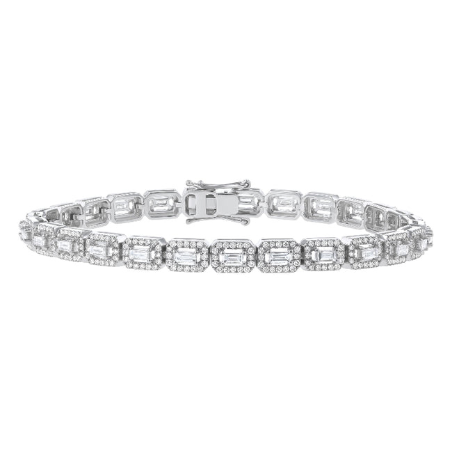 White Gold Baguette and Round Tennis Bracelet - Lab Grown Diamonds | VS Clarity