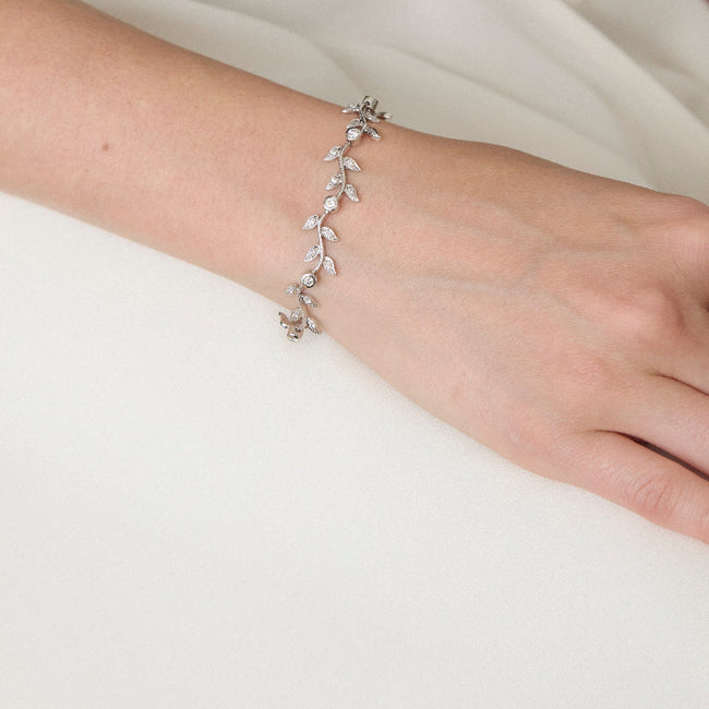 Vintage Inspired Diamond Leaf Vine Bracelet - Sterling Silver | VS Clarity Lab Diamonds