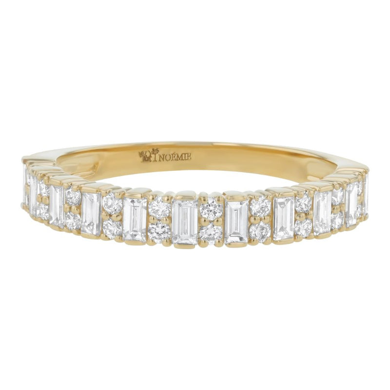 Baguette and Round Half Band Ring - 18K Gold | Noémie