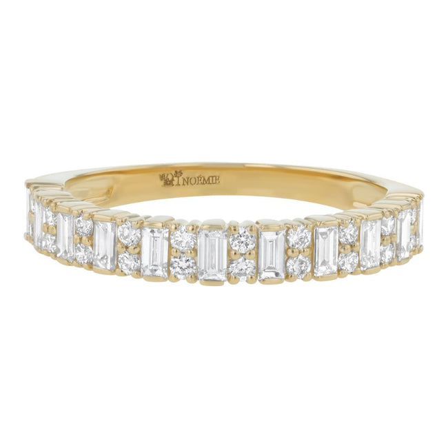Baguette and Round Half Band Ring - 18K Gold | VS Clarity