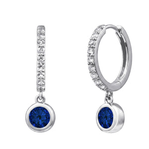 Bezel-Set Round Gemstone and Lab Grown Diamond or Lab Created White Sapphire Accent Earrings