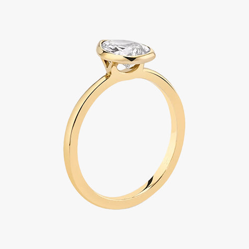 18K Gold Bezel Pear Engagement Ring