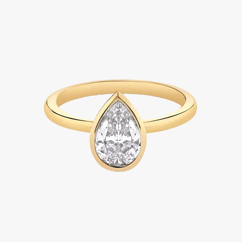 Bezel Pear Engagement Ring Wedding Solitaire Yellow Gold
