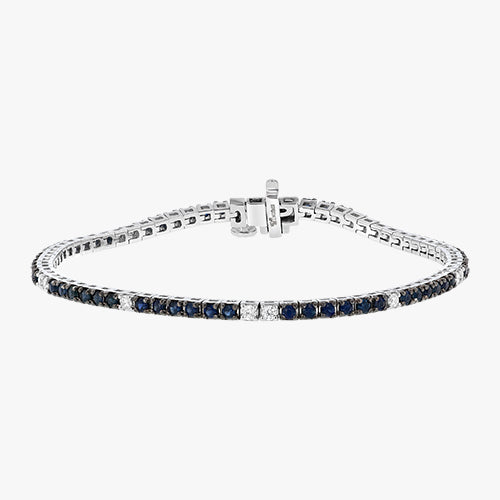 Blue Sapphire and White Diamond Tennis Bracelet - 18K Gold | VS Clarity