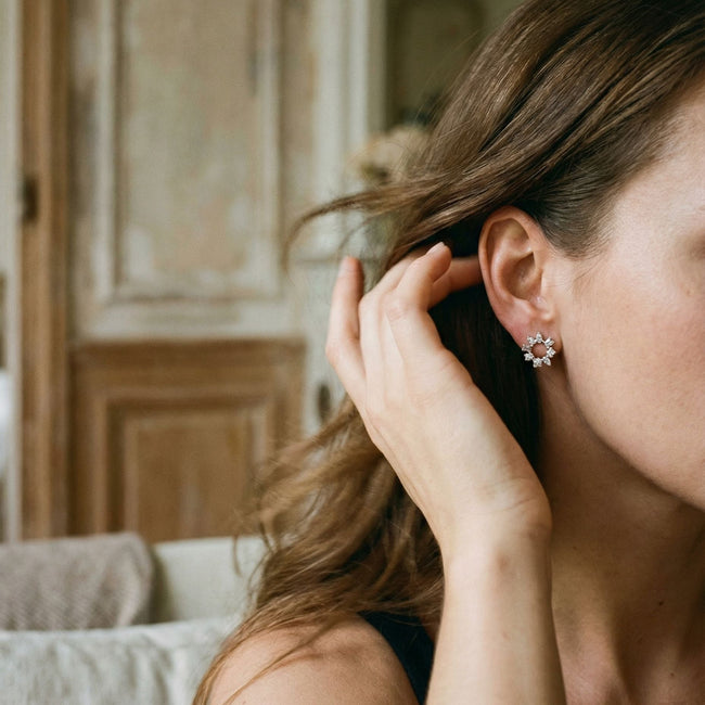 Multi Shape Diamond Circle Earrings in sterling silver