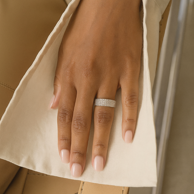 5-Row White Diamond Band - Sterling Silver | VS Clarity Lab Diamonds