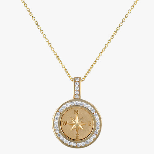 18K Gold Compass Diamond Pendant Necklace
