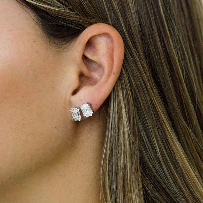 Composite Emerald Cut Studs - 18K Gold | VS Clarity