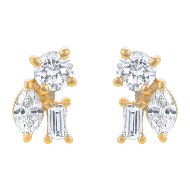 Confetti Diamond Multi Shape Stud Earrings - 18K Gold | VS Clarity