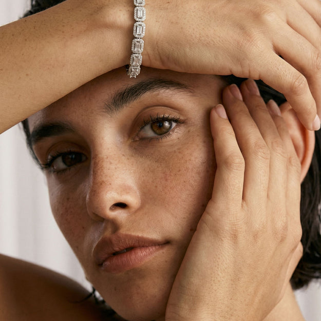Baguette and Round Tennis Bracelet - Sterling Silver | VS Clarity Lab Diamonds