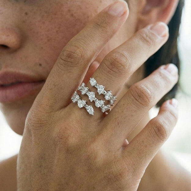 The spiral ring worn stacked on the hand