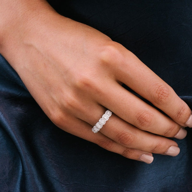 18K Gold Princess Diamond Halo Half Band Ring