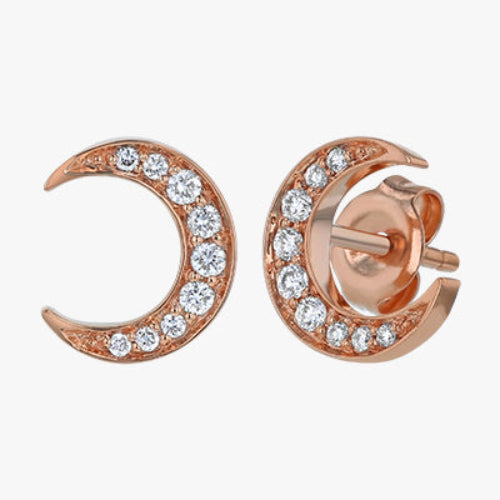 The Crescent Moon Studs VS quality diamond 14K 18K gold rose white yellow